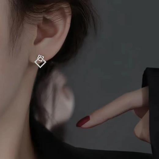 TZW-s999纯银几何图形方形耳钉女时尚混搭菱形正方形耳环小众气质耳饰 商品图1