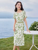 【专属特价】熙世界荷叶晕染绿色连衣裙2025夏季新款优雅气质直筒雪纺碎花裙 商品缩略图1