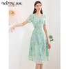 未风雪纺绿色碎花连衣裙女夏2024年夏季新款气质方领修身显瘦裙子 商品缩略图0