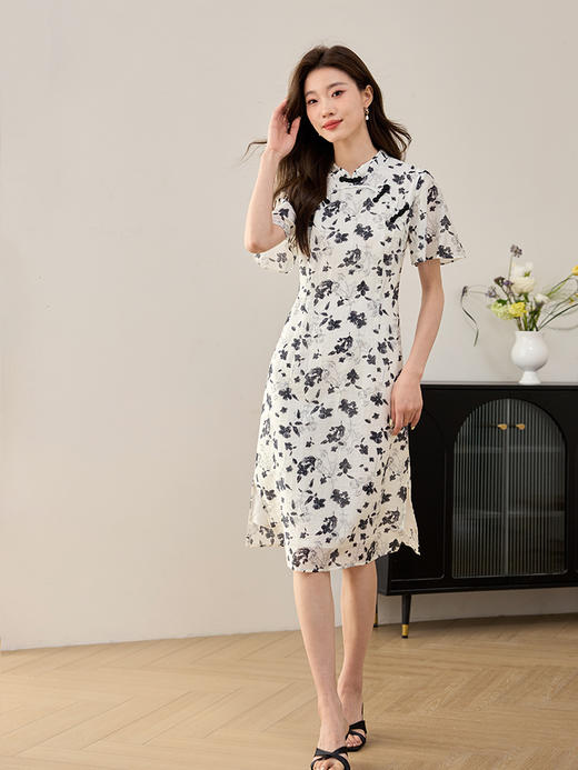 【专属特价】熙世界天丝新中式改良旗袍连衣裙夏季气质国风复古碎花雪纺裙子 商品图4