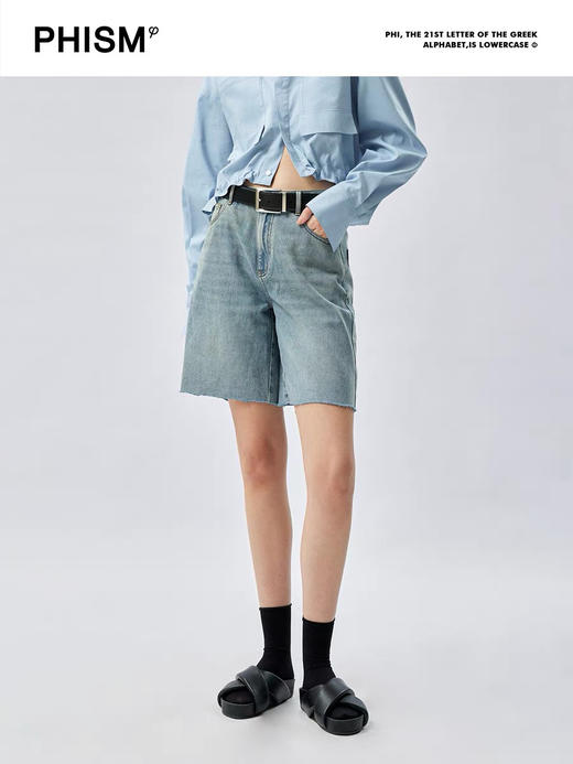 水洗牛仔廓形毛边短裤 商品图0