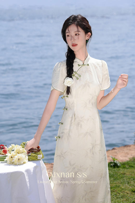 【6折秒杀】鹿向南「皎月竹新」新中式改良旗袍连衣裙女夏新款气质裙子L36703 商品图5