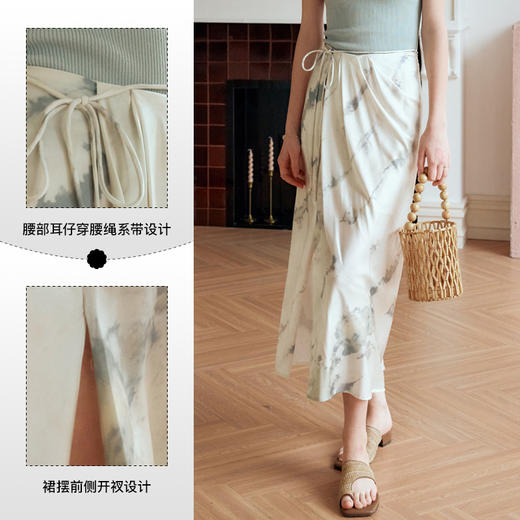 OLrain欧芮儿杏色半身裙女夏季2024年新款时尚印花不规则开叉半裙 商品图2