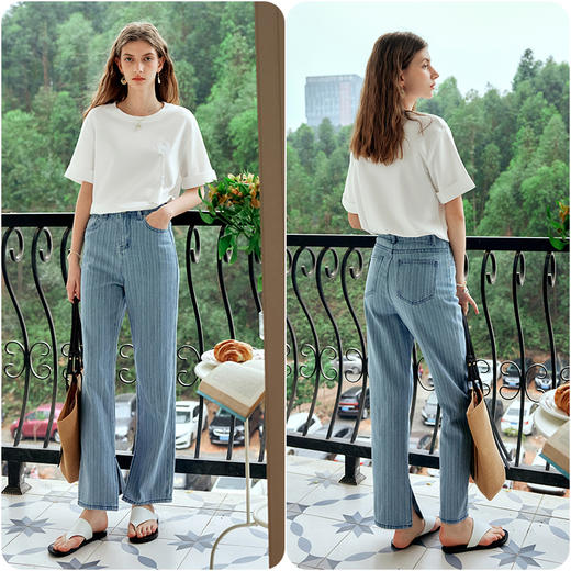 OLrain欧芮儿米白色短袖T恤女夏季2024年新款国风宽松刺绣上衣 商品图4