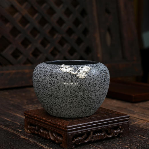 金音石茶洗 肌理纹建水简约家用复古水盂茶水缸茶桶功夫茶渣缸功夫茶盂 商品图0