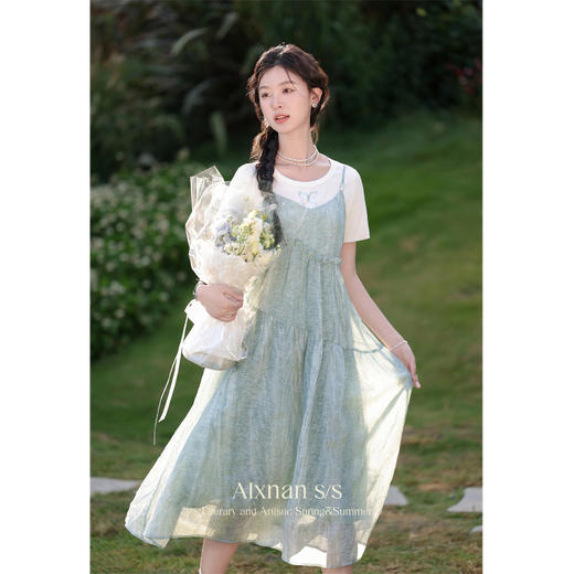 鹿向南「海盐薄荷」法式外搭吊带连衣裙两件套女夏季新款裙子L36816 商品图1