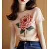 MZ16638玫瑰花朵印花针织短袖t恤修身显瘦上衣 商品缩略图1