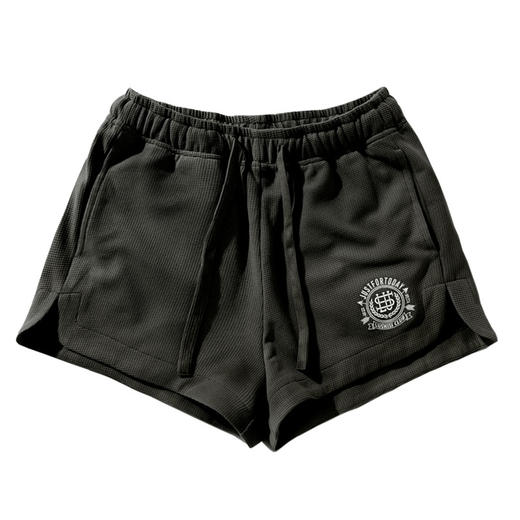 LUSHISI[徽章]女子运动短裤透气不过膝三四分美式街头华夫格裤子 商品图4