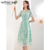 未风雪纺绿色碎花连衣裙女夏2024年夏季新款气质方领修身显瘦裙子 商品缩略图1