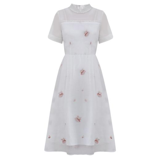 勿忘花旗袍改良版白色连衣裙女夏2024年夏季新款气质收腰短袖裙子 商品图2