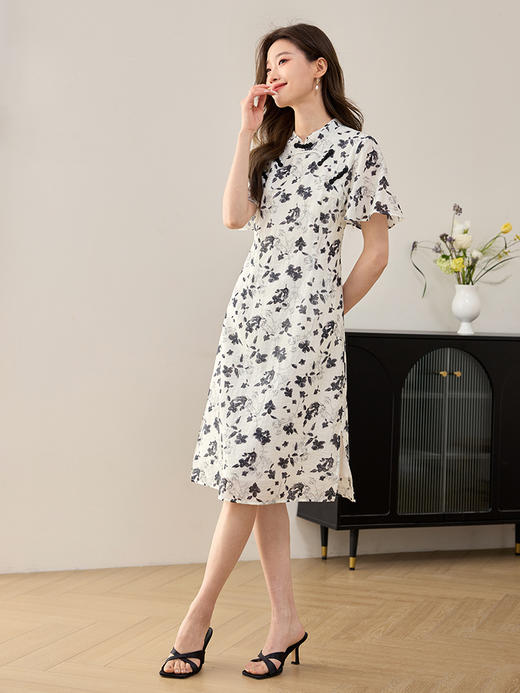 【专属特价】熙世界天丝新中式改良旗袍连衣裙夏季气质国风复古碎花雪纺裙子 商品图2