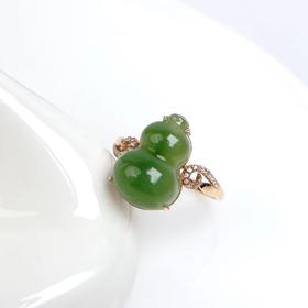和田玉戒指-玉美人菲菲/18K碧玉葫芦戒指/