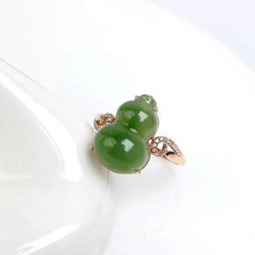 和田玉戒指-玉美人菲菲/18K碧玉葫芦戒指/ 商品图0