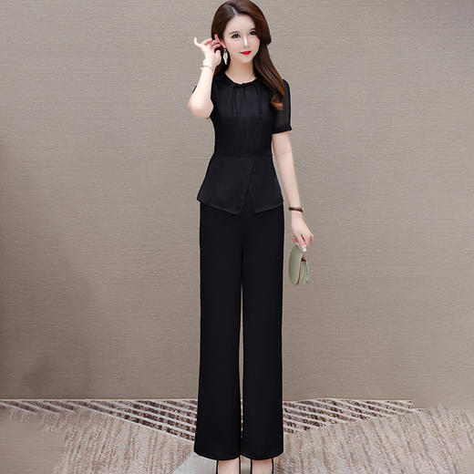 QYMTYH-247268-Y 时尚套装裤女夏季2024年新款短袖小衫直筒长袖两件套 商品图1