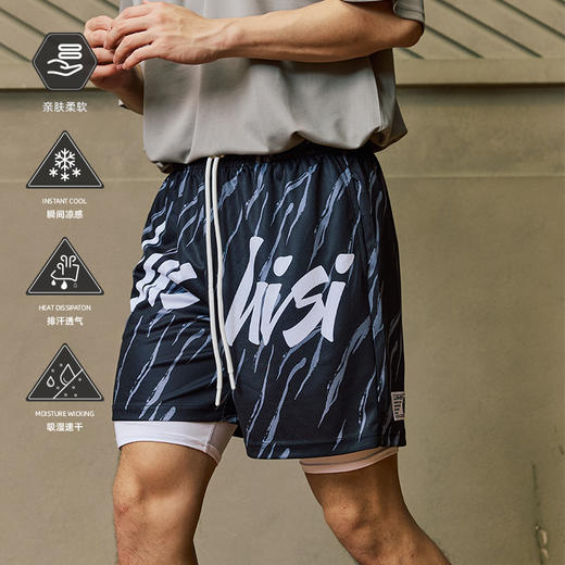 LUSHISI斑马纹主题印花美式速干不过膝四五分网眼运动短裤篮球裤 商品图0