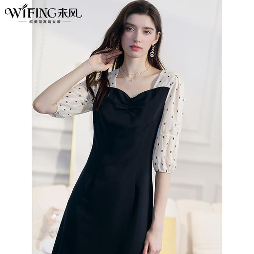未风黑色波点连衣裙女春2024春季新款女装时尚假两件减龄显瘦裙子 商品图1