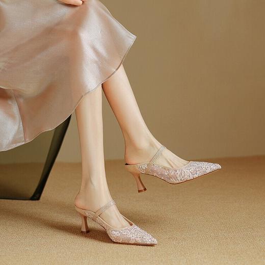 【预售5天】时尚半拖鞋高跟穆勒鞋气质高级感网纱镂空凉鞋HCYYHD&5251 商品图2