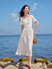 【专属特价】熙世界三醋酸天丝混纺白色连衣裙夏季收腰显瘦出游度假U领裙子 商品缩略图4