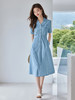 【专属特价】熙世界单排扣休闲牛仔连衣裙女短袖2025夏新款时尚收腰翻领裙子 商品缩略图1