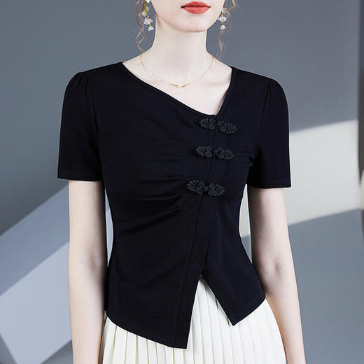 新中式不规则，开叉摆短款显瘦上衣LA43902 商品图2