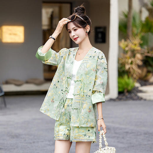 夏日新中式风刺绣设计清凉透气两件套裤HR-AQHUI2468 商品图3