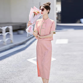 新中式小香风提花撞色，设计修身显瘦两件套裙HR-AQHUI2430