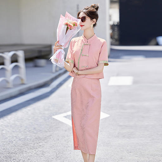 新中式小香风提花撞色，设计修身显瘦两件套裙HR-AQHUI2430 商品图0