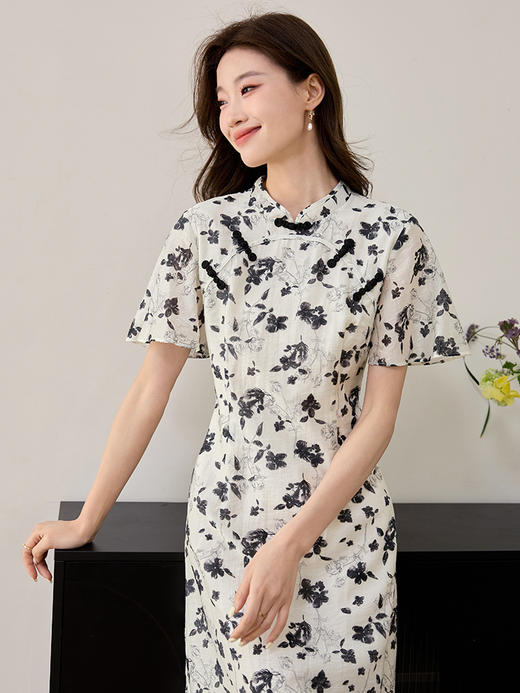 【专属特价】熙世界天丝新中式改良旗袍连衣裙夏季气质国风复古碎花雪纺裙子 商品图3