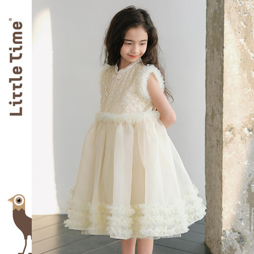 女童钉珠中式网纱裙春秋公主裙2024新款高端礼服裙女孩白色连衣裙 商品图1