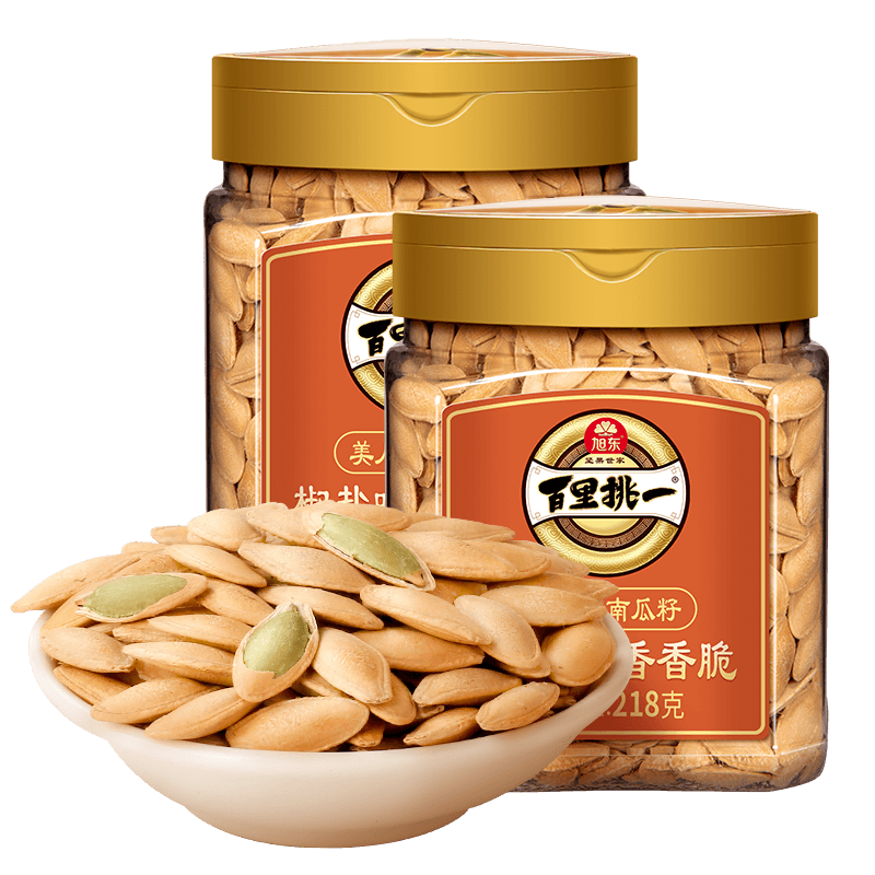 【218g】罐装椒盐味南瓜子旭东百里挑一新货美人甲炒货南瓜籽休闲零食