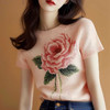 MZ16638玫瑰花朵印花针织短袖t恤修身显瘦上衣 商品缩略图0