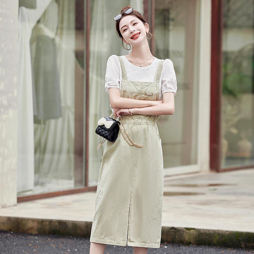 WH9179 2024年夏季新款气质时尚收腰显瘦背带裙搭白T 商品图0