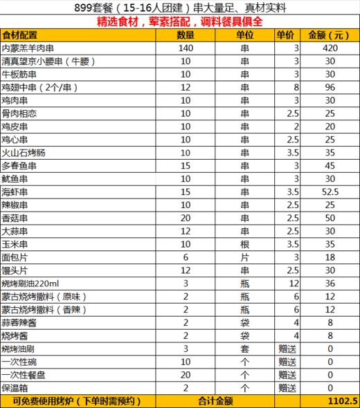 899烧烤套餐(15-16人) 商品图1