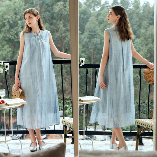 OLrain欧芮儿新中式连衣裙女夏季2024年新款国风立领慵懒无袖裙 商品图4