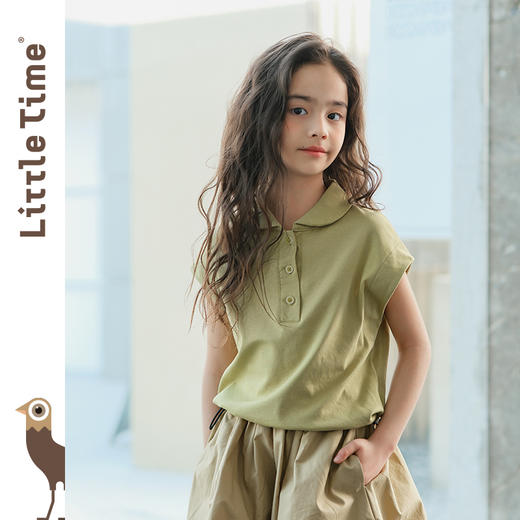 littletime女童短袖t恤夏季运动2024新款洋气白色休闲韩风童上衣 商品图0