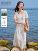 【专属特价】熙世界三醋酸天丝混纺白色连衣裙夏季收腰显瘦出游度假U领裙子 商品缩略图0