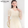 未风杏色重工蕾丝连衣裙女夏2024夏季新款女装气质泡泡袖显瘦裙子 商品缩略图2