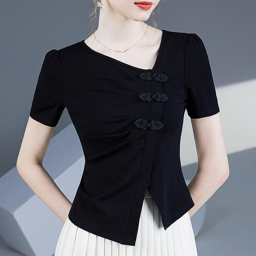 新中式不规则，开叉摆短款显瘦上衣LA43902 商品图0