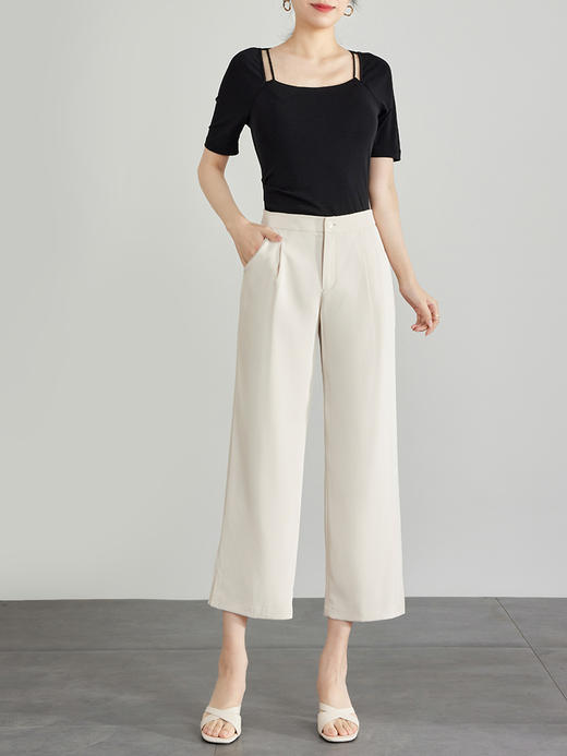 【五折购】熙世界夏季薄款阔腿裤女2025新款小个子九分裤子白色窄版直筒裤 商品图3