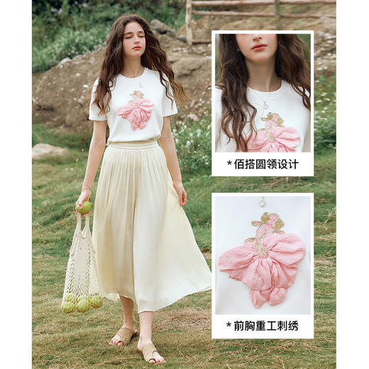 欧芮儿法式白色刺绣短袖T恤女夏季2024新款圆领设计感别致小上衣 商品图2