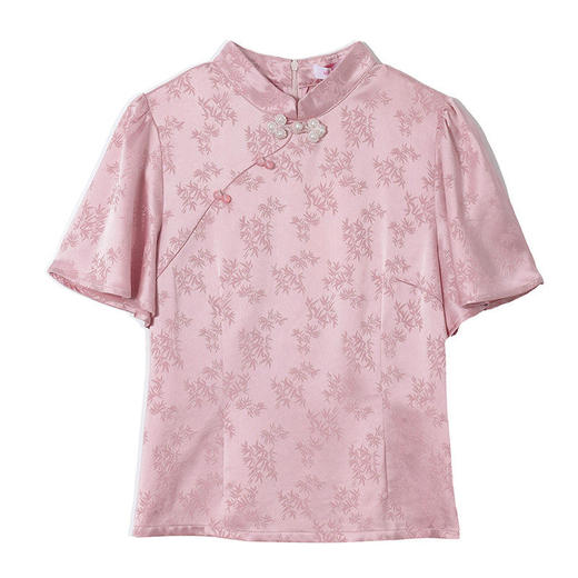 ALBB-新中式复古立领提花盘扣国风减龄粉色小衫 商品图4