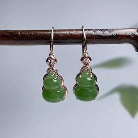 和田玉耳饰-玉美人菲菲*23110-18K碧玉葫芦耳坠