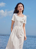 【专属特价】熙世界三醋酸天丝混纺白色连衣裙夏季收腰显瘦出游度假U领裙子 商品缩略图2