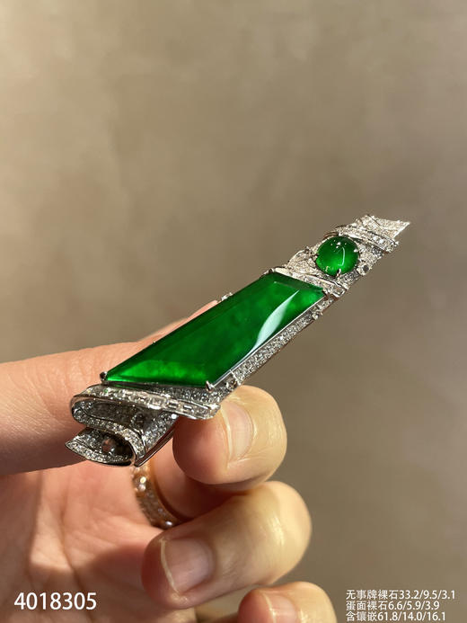 老坑玻璃种帝王绿无事牌发夹领夹【4018305】具体价格微信咨询 商品图1