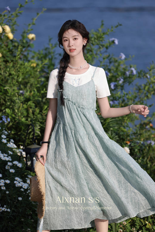 鹿向南「海盐薄荷」法式外搭吊带连衣裙两件套女夏季新款裙子L36816 商品图5