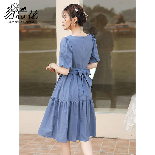勿忘花蓝色纯棉泡泡袖连衣裙女夏2024夏季新款气质设计感显瘦裙子 商品图2