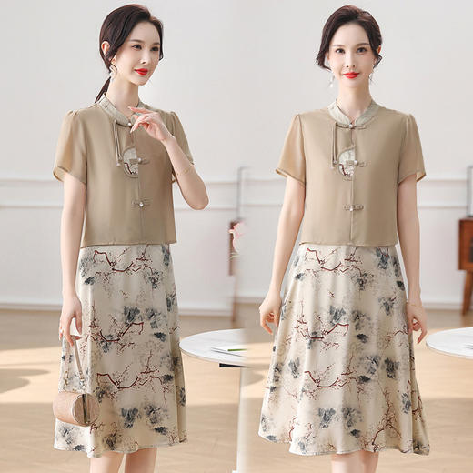 MC 2425妈妈洋气连衣裙时尚雪纺裙假两件裙 商品图2
