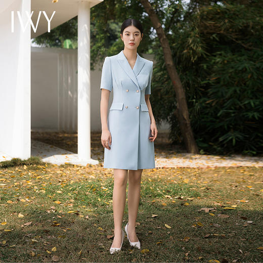 IWY/蓝色西装连衣裙夏季短袖修身气质设计感美容院主持人ol工装裙Q14241 商品图3
