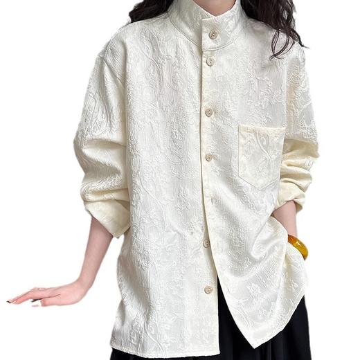 雀说新中式国风复古肌理感刺绣提花立领唐装通勤衬衫上衣AL6352 商品图4