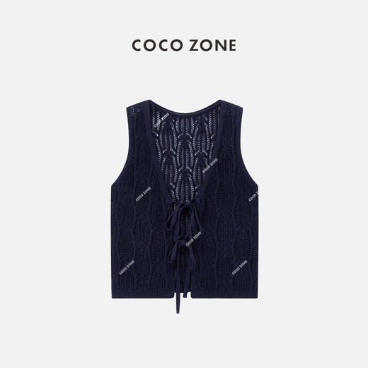 COCO ZONE”漫漫盛夏“复古高级感镂空无袖针织马夹设计感绑带上衣CC1B0980 商品图0